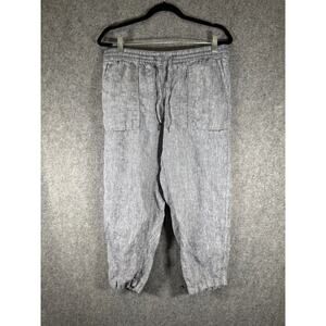 Lands'end Pant Women 10 Blue Flat Front 100% Linen Lagenlook Minimalist Straight